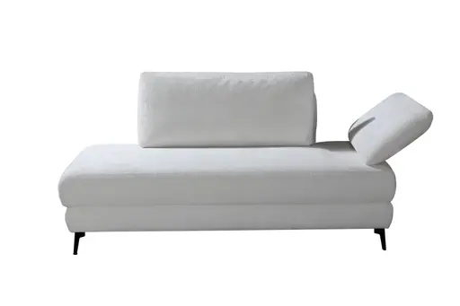 Einzelliege - Schlaffunktion mit Bettkasten, Armteil verstellbar, Stoff, Weiß