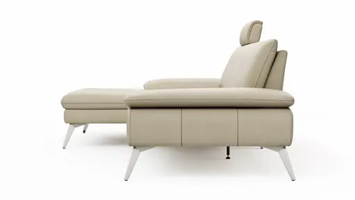 Ecksofa Collina - Longchair links, 2,5-Sitzer, inklusive Kopfstütze, Leder, Ecru