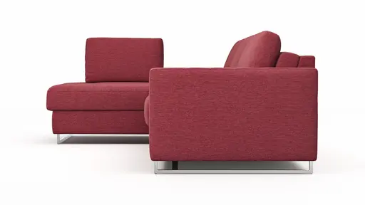 Ecksofa Nuoro - Longchair links mit 2-Sitzer inkl. Schlaffunktion und Bettkasten, Stoff, Rubin