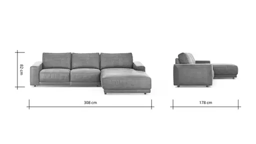 Ecksofa Balok - 2,5-Sitzer mit Longchair groß rechts, Stoff, Anthrazit