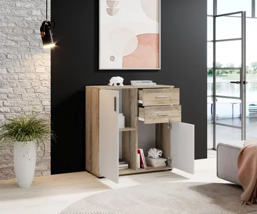 Kommode - B ca. 80 cm, Holz Nachbildung, Weiß