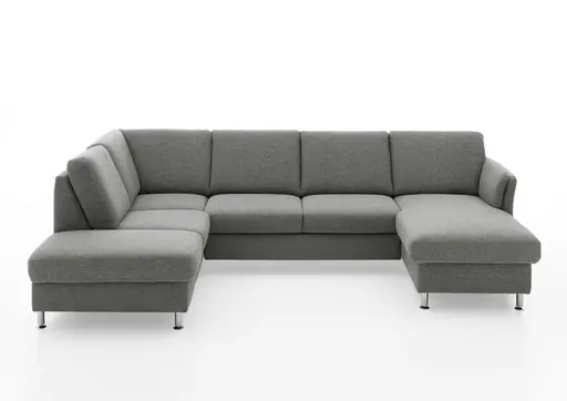 Wohnlandschaft - Ecke links mit 2,5-Sitzer und Longchair rechts, Stoff, Grau