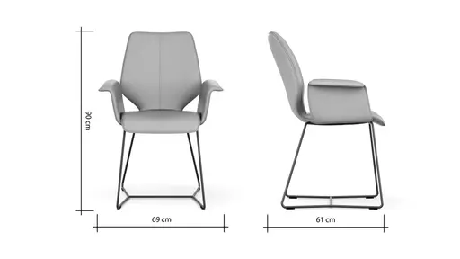 Armlehnstuhl Penthouse - Stoff, Hellgrau, Leder, Steingrau, Kufen, Anthrazit