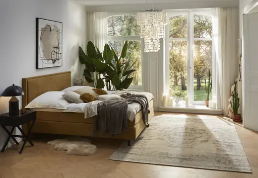 Boxspringbett Valencia - Liegefläche ca. 180x200 cm, Stoff, Senfgelb