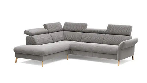 Sofa Maryville - Eckelement und Abschlussteil medium links mit 2,5-Sitzer, inkl. Kopfteil verstellbar, Stoff, Grau