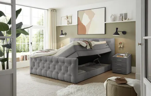 Boxspringbett- Liegefläche ca. 180x200 cm, Stoff, Grau