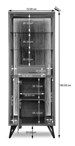 Vitrine - mit Beleuchtung, B ca. 72 cm, Akazie massiv