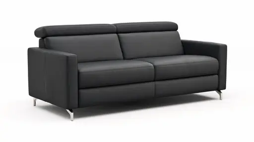 Sofa Paulina - 2,5-Sitzer, Kopfteil verstellbar, Leder, Schwarz