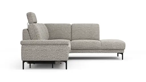 Ecksofa Matero - 2-Sitzer mit Ecke rechts inkl. Relaxfunktion motorisch und Sitzvorzug, Stoff, Graubeige