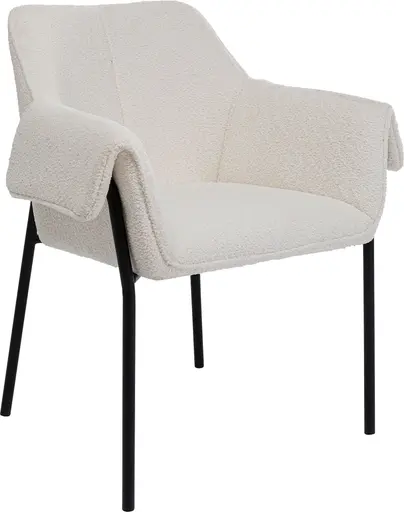 Armlehnstuhl- Stoff, Creme, Metall, Schwarz
