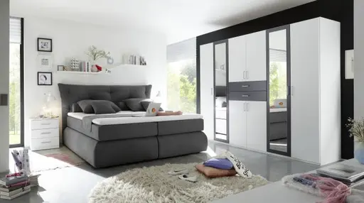 Drehtürenschrank- B ca. 270 cm, Weiß, Graphit