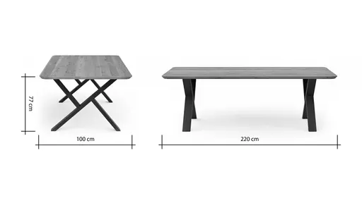 Esstisch Belfast - LB ca. 220x100 cm, Eiche massiv, X-Gestell asymmetrisch