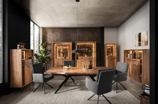 Esstisch - LB ca. 180x90 cm, Akazie massiv, Baumkante, Schwarz