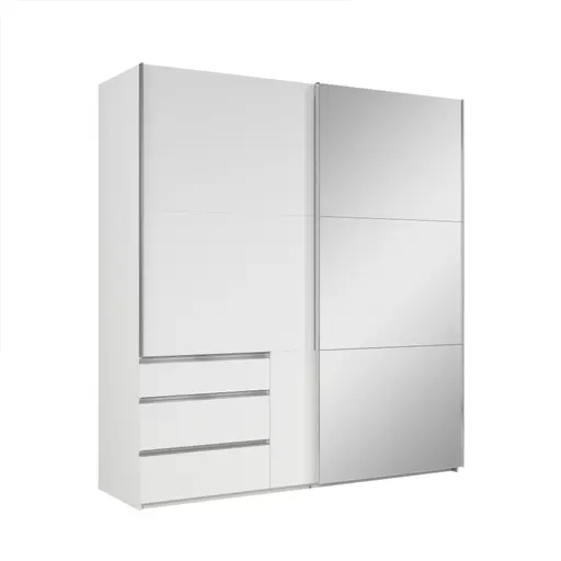  Schwebetürenschrank- B ca. 200 cm, Weiß, Spiegel
