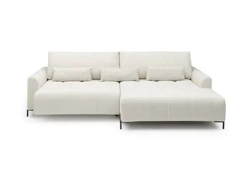 Ecksofa - 2-Sitzer mit Longchair rechts, Sitztiefe verstellbar motorisch, Stoff, Creme
