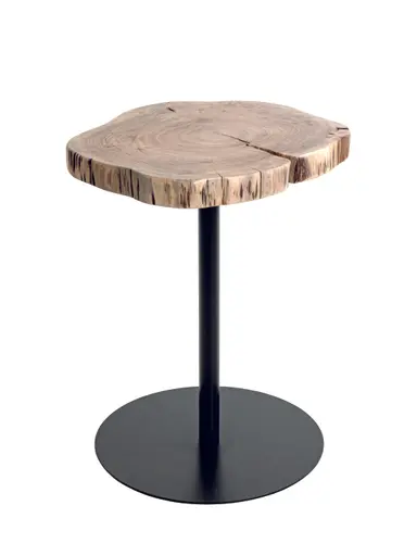 Beistelltisch - Ø/H ca. 40x50 cm, Akazie massiv naturbelassen, Schwarz