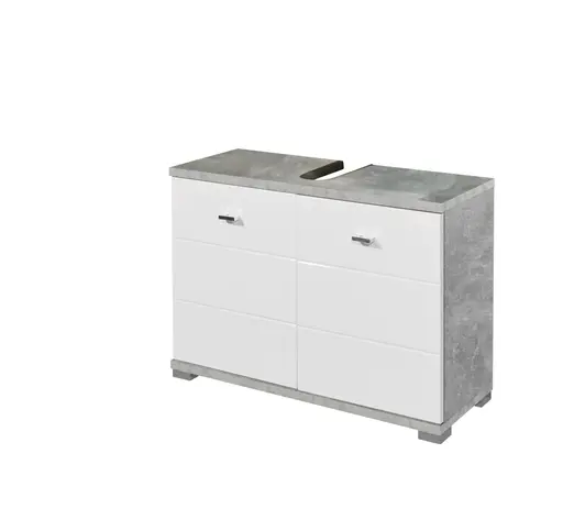 Waschbeckenunterschrank- B ca. 80 cm, Betonoptik, Weiß