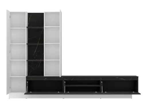 Wohnwand - mit Beleuchtung, Alpinweiß, Keramikoptik