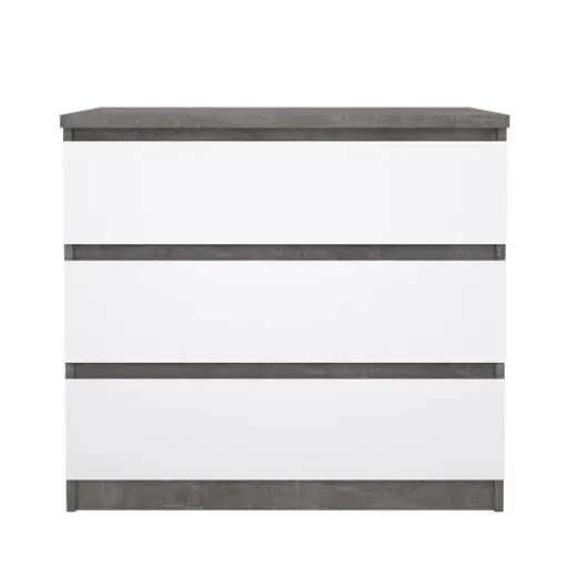 Kommode - B ca. 77 cm, Betonoptik, Weiß Hochglanz