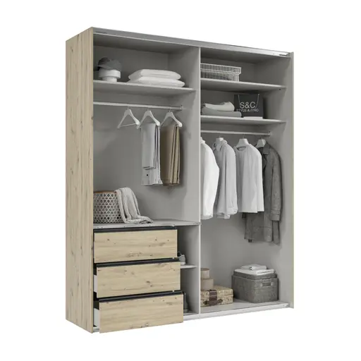 Schwebetürenschrank- B ca. 200 cm, Eiche Dekor, Graphit