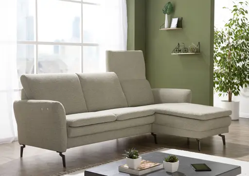 Ecksofa - 2,5-Sitzer mit Longchair rechts, Rückenlehne hochstellbar, Stoff, Lindgrün