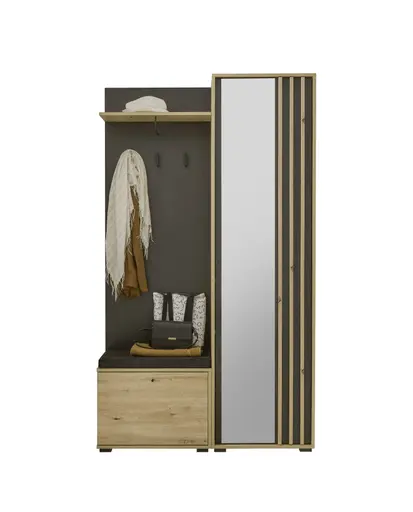 Kompaktgarderobe- Eiche Dekor, Schwarz