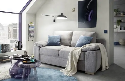 Schlafsofa EMIEL - 2-Sitzer inkl. Schlaffunktion und Bettkasten, Stoff, Dunkelgrau