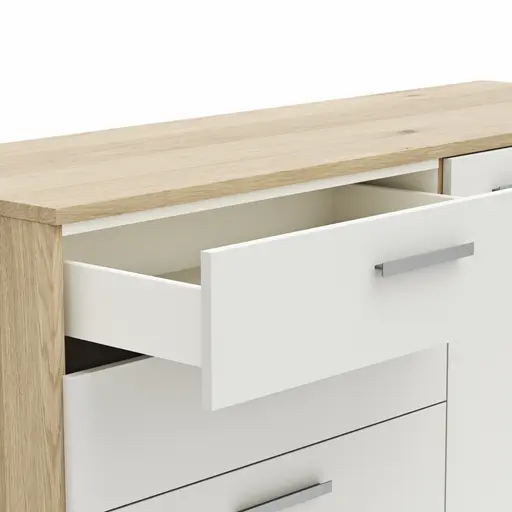 Kommode Viana - Balkeneiche furniert, Weiß