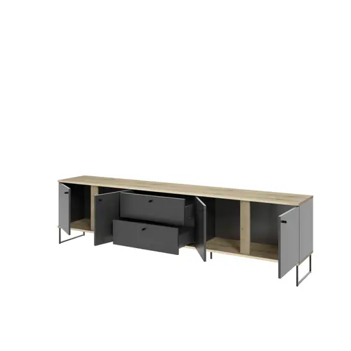 Lowboard - B ca. 225 cm, Anthrazit, Evoke Eiche Nachbildung