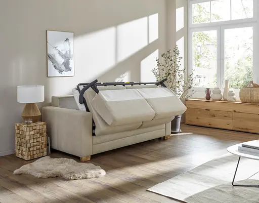 Sofa Lakeville - 2-Sitzer inkl. Schlaffunktion, Gestell Schwarz, Stoff, Beige