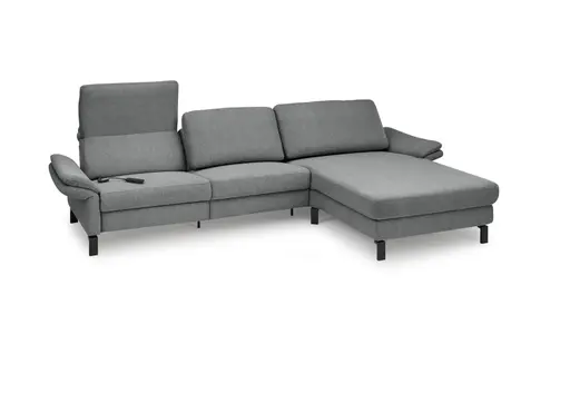 Ecksofa CALM PREMIUM 2.0 - 3-Sitzer mit Longchair rechts, Relaxfunktion motorisch, Armlehne verstellbar, Stoff, Anthrazit