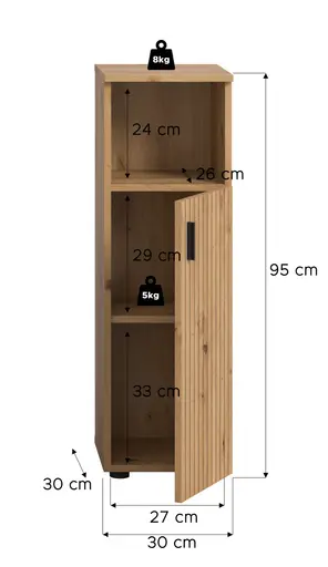 Standschrank - B ca. 30 cm, Artisan Eiche Nachbildung