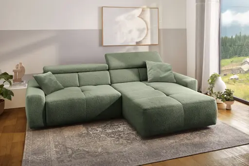 Ecksofa JYTTE - Sofa 2-sitzig mit Longchair rechts, Stoff, Lindgrün