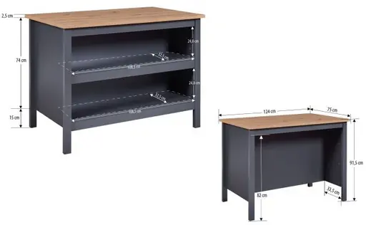 Bartisch - LB ca. 124x75 cm, Anthrazit, Artisan Eiche Nachbildung