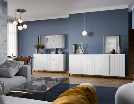 Sideboard - B ca. 212 cm, Weiß, Weiß Hochglanz