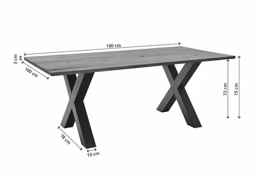 Esstisch - LB ca. 180x100 cm, Wildeiche massiv geölt, Schweizer Kante, Schwarz