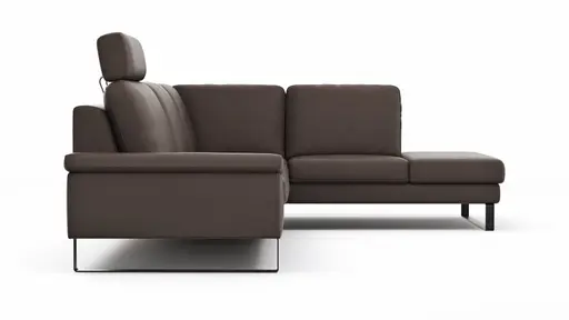 Ecksofa Enna - 3-Sitzer mit Ecke rechts, Leder Mocca