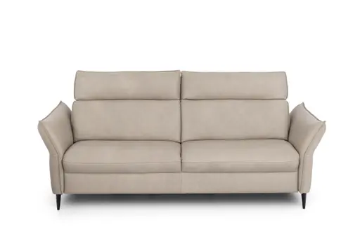 Sofa - 3-Sitzer, Kopfteil verstellbar, Leder, Creme