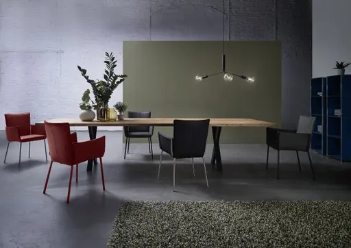 Armlehnstuhl 4900 - Leder, Schwarz, Aussenliegendes Gestell, Edelstahl