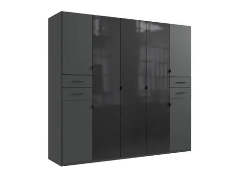 Drehtürenschrank- B ca. 225 cm, Graphit, Glas, Schwarz