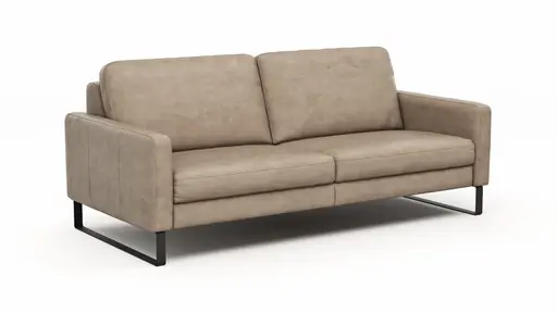 Sofa Enna - 3,5-Sitzer, Armlehne A, Leder, Taupe, Kufe, Schwarz