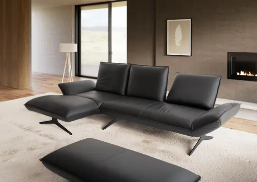 Ecksofa - Longchiar links mit 2-Sitzer, Rückenlehne/Armlehne verstellbar, Leder, Lava