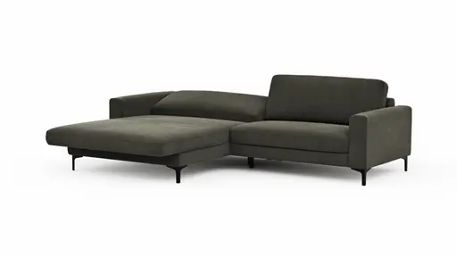 Ecksofa Oviedo - Longchair links mit 1,5-Sitzer inkl. Relaxfunktion (motorisch), Stoff, Braungrün