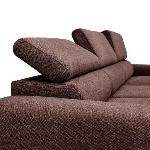 Ecksofa - 2-Sitzer mit Longchair rechts, Sitzvorzug motorisch, Kopfteil verstellbar, Stoff, Rotbusch