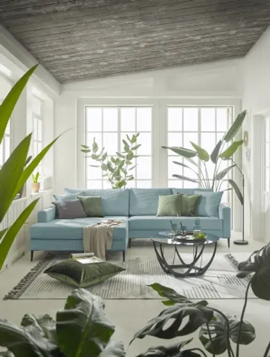 Ecksofa-  Ecke links, 3-Sitzer, Stoff, Petrol