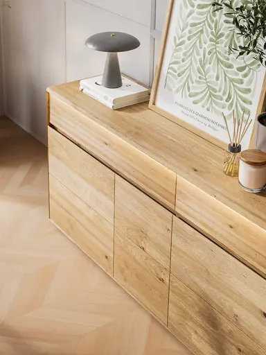 Sideboard Hillsboro - inkl. Beleuchtung, Wildeiche natur, geölt