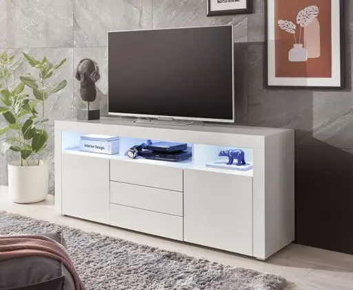 Sideboard- Weiß, Weiß, Hochglanz, 