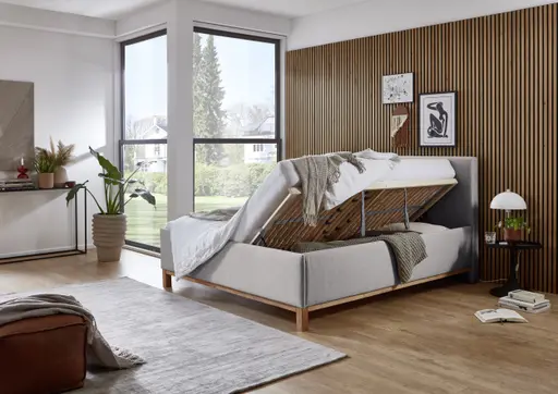 Polsterbett - Liegefläche ca. 180x200 cm, inkl. USB-Anschluss, Stoff, Silbergrau