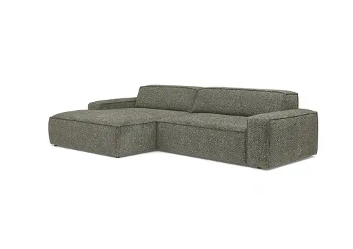 Ecksofa - Longchair links mit 2-Sitzer, Sitzvorzug motorisch, Stoff, Graubraun