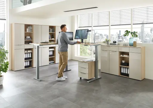 Rollcontainer - B ca. 45 cm, Riva Eiche Nachbildung, Kaschmir